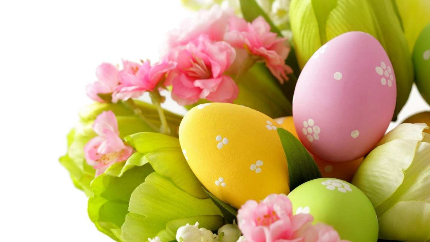 Открытка пасхальный букет из цветов и яиц  пасха   Happy Easter 